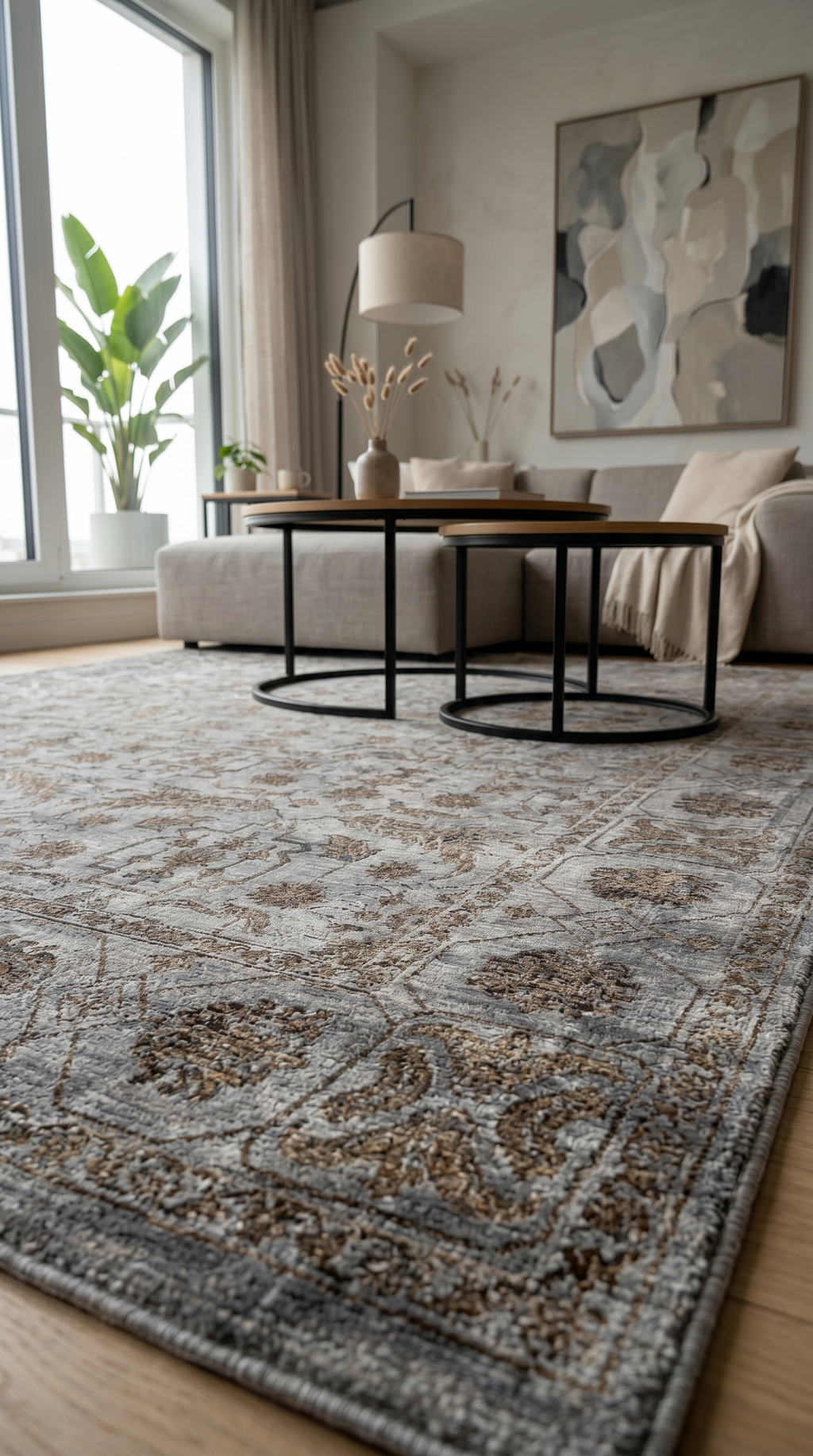 Atelier Duman Mavisi Gri eskitme desenli halı - detay