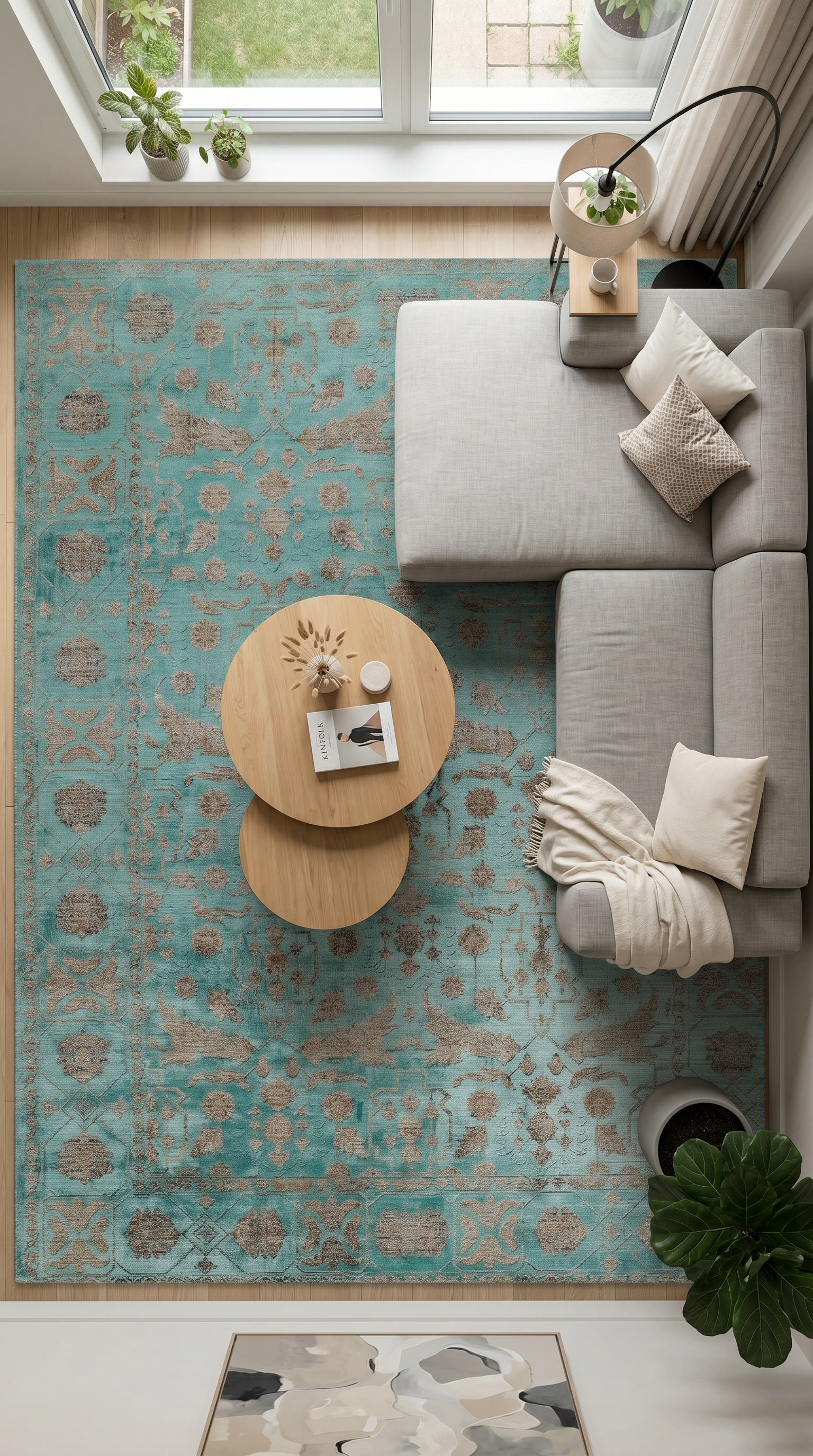 Atelier Yeşil eskitme desenli halı