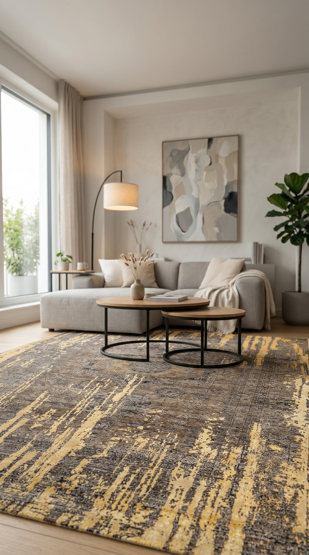 Atelier Hardal Sarısı eskitme desenli halı - genel görünüm