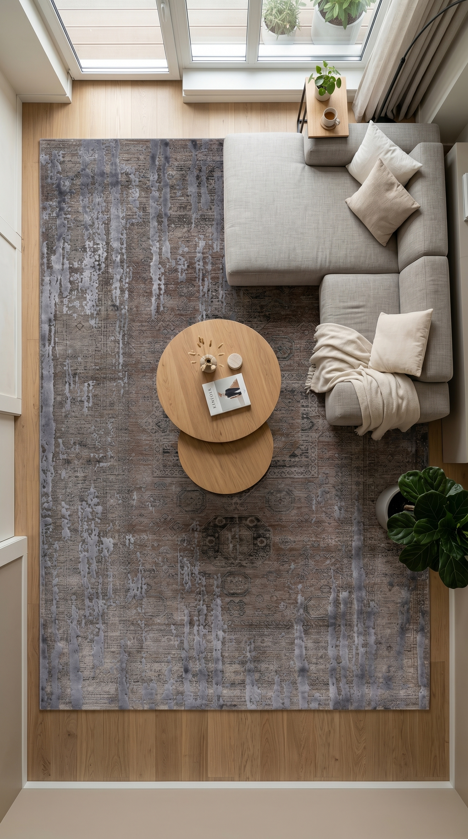Atelier Füme Gri eskitme desenli halı - salon