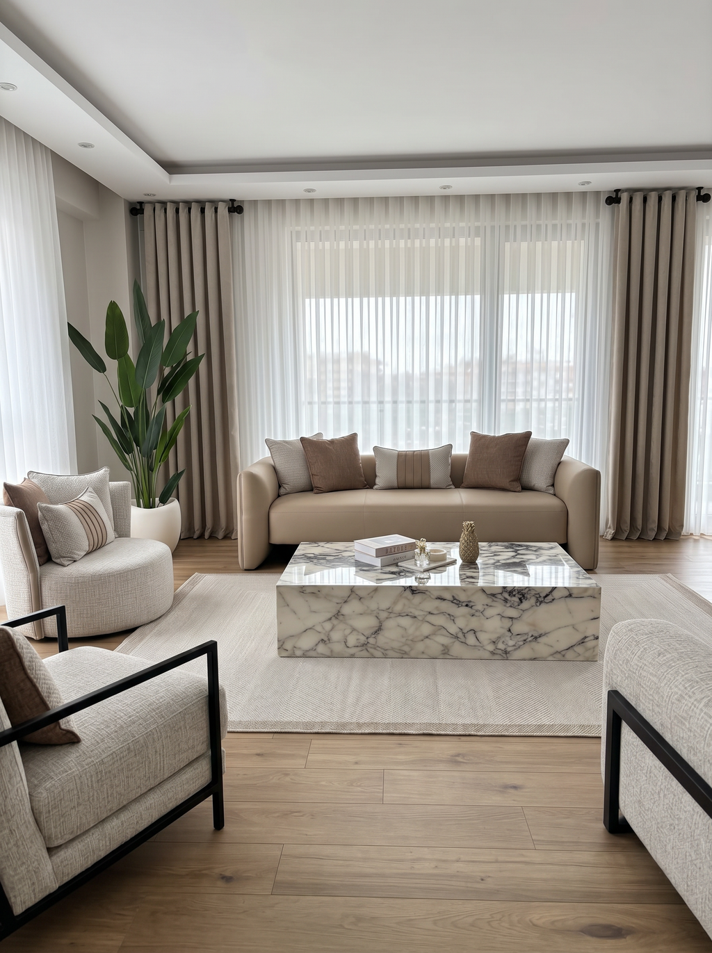 Motif Bej Modern Geometrik Halı
