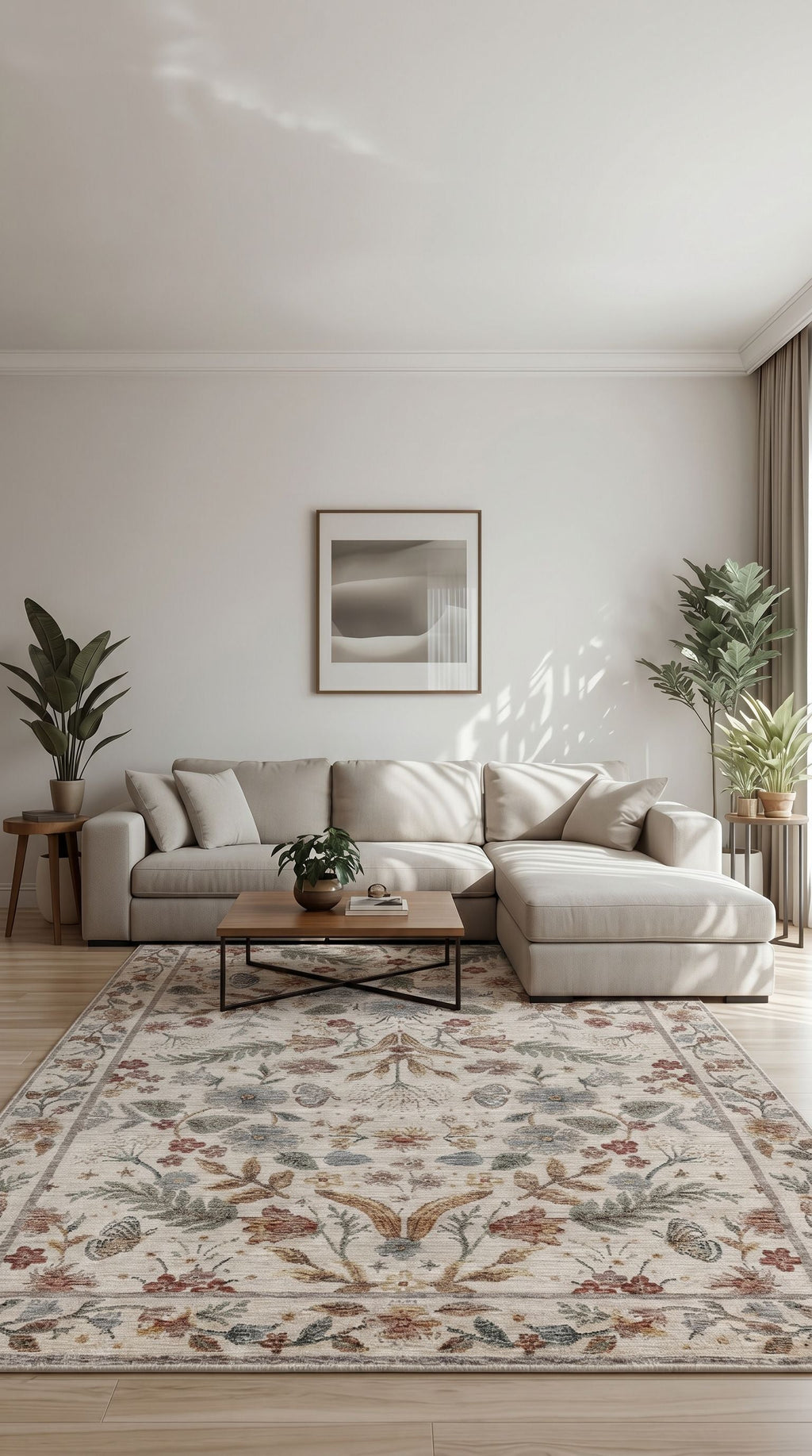Bahçe Rengarenk Çiçek Desenli Salon Halısı