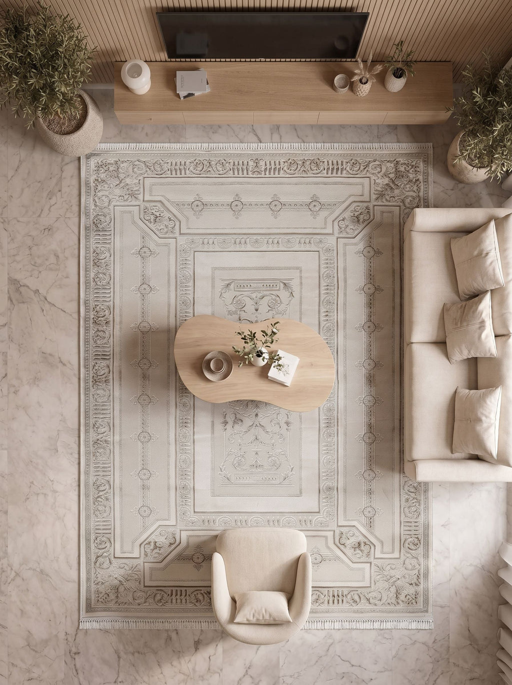 Vaha Sıcak Krem Kahverengi Modern Halı