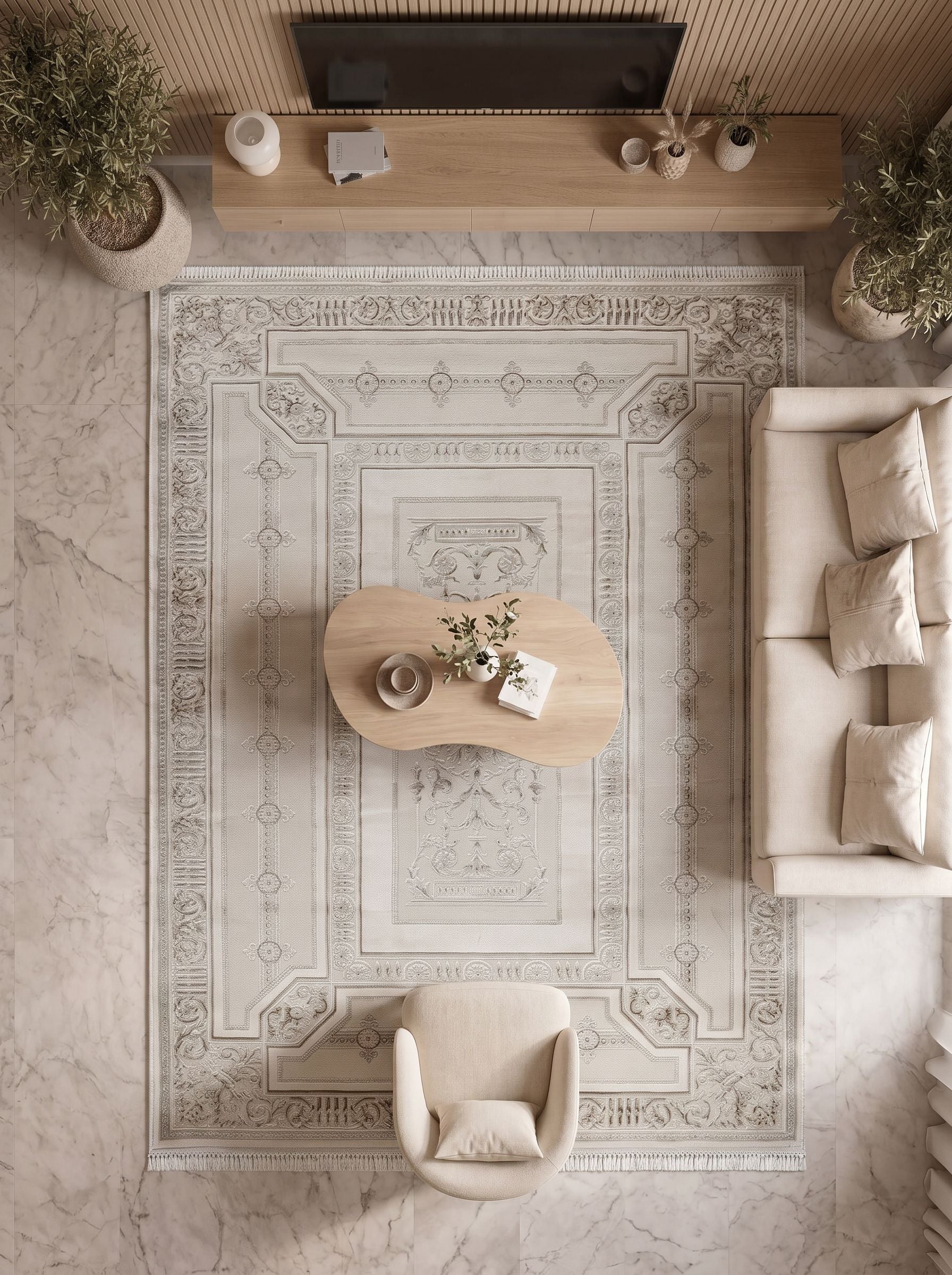 Vaha Sıcak Krem Kahverengi Modern Halı