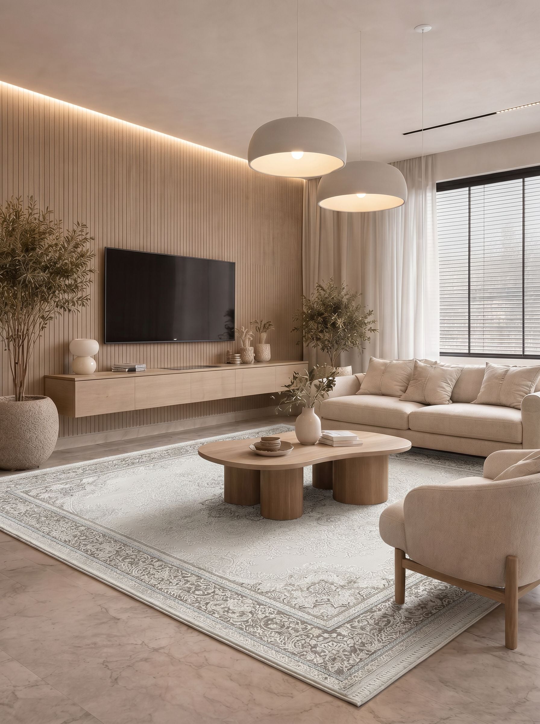 Vaha Şık Krem Gri Modern Halı