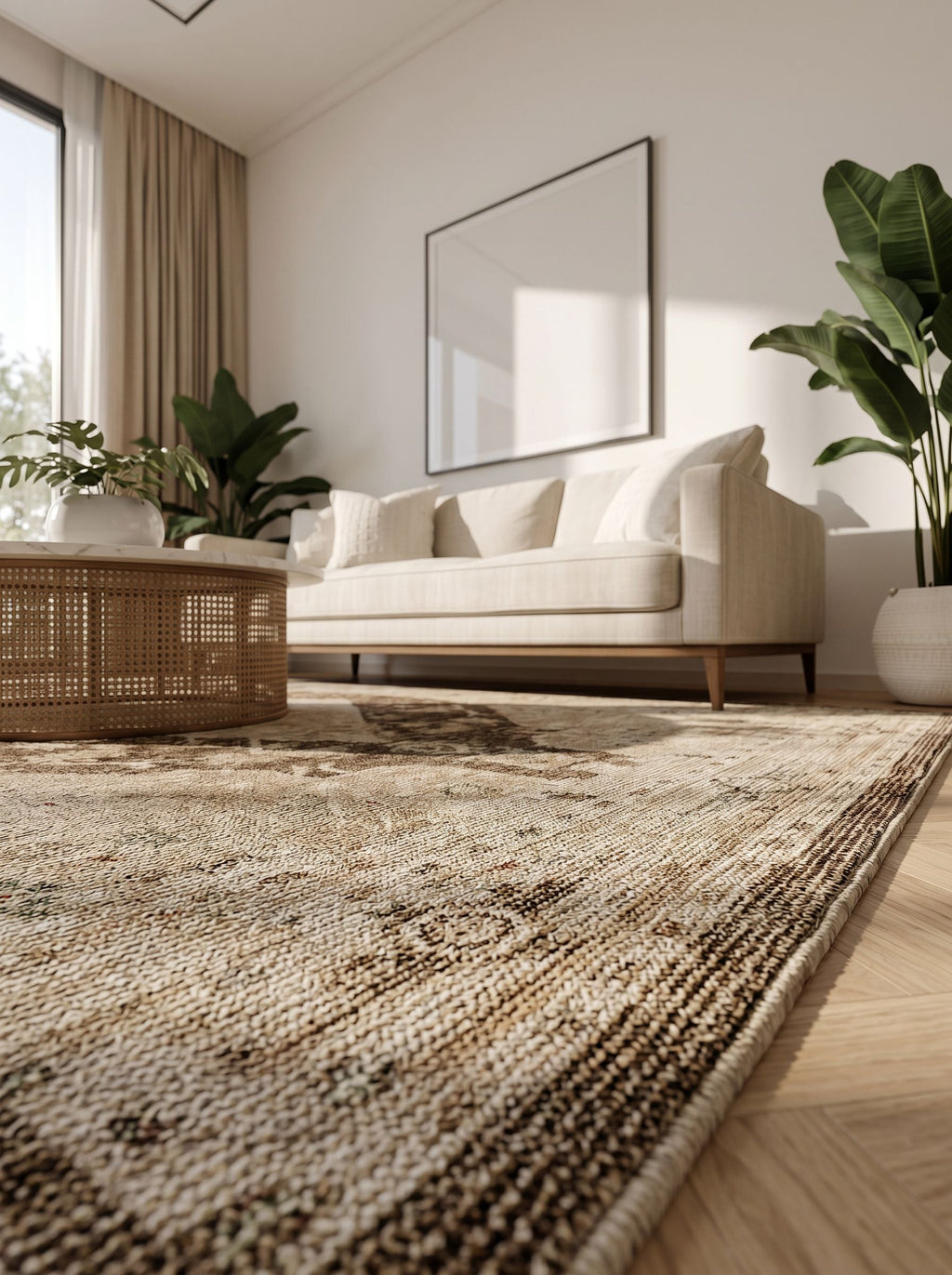 Antik Kahverengi Etnik Desenli Halı