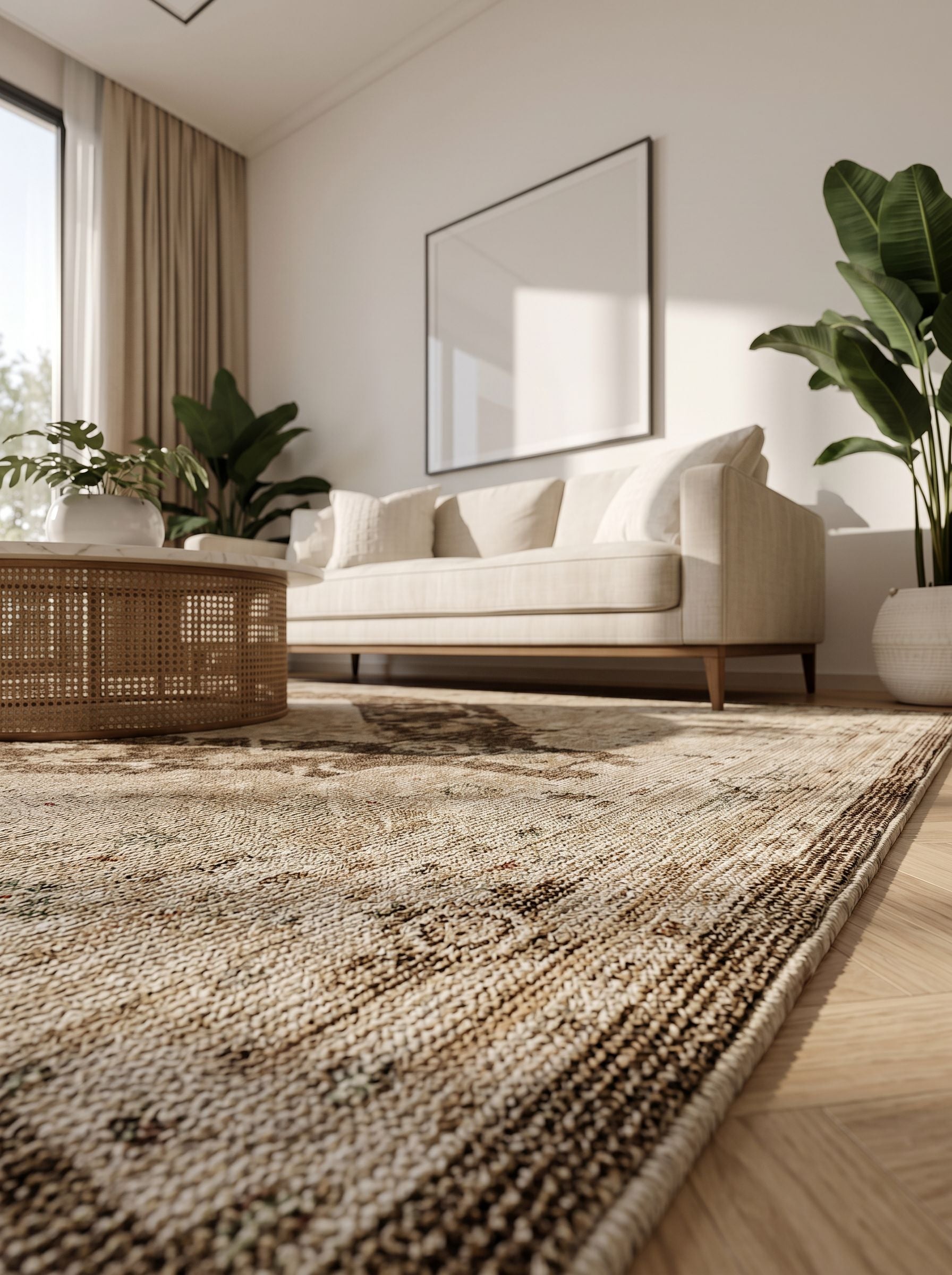 Antik Kahverengi Etnik Desenli Halı