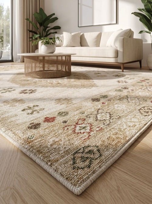 Antik Krem Nakışlı Desenli Halı