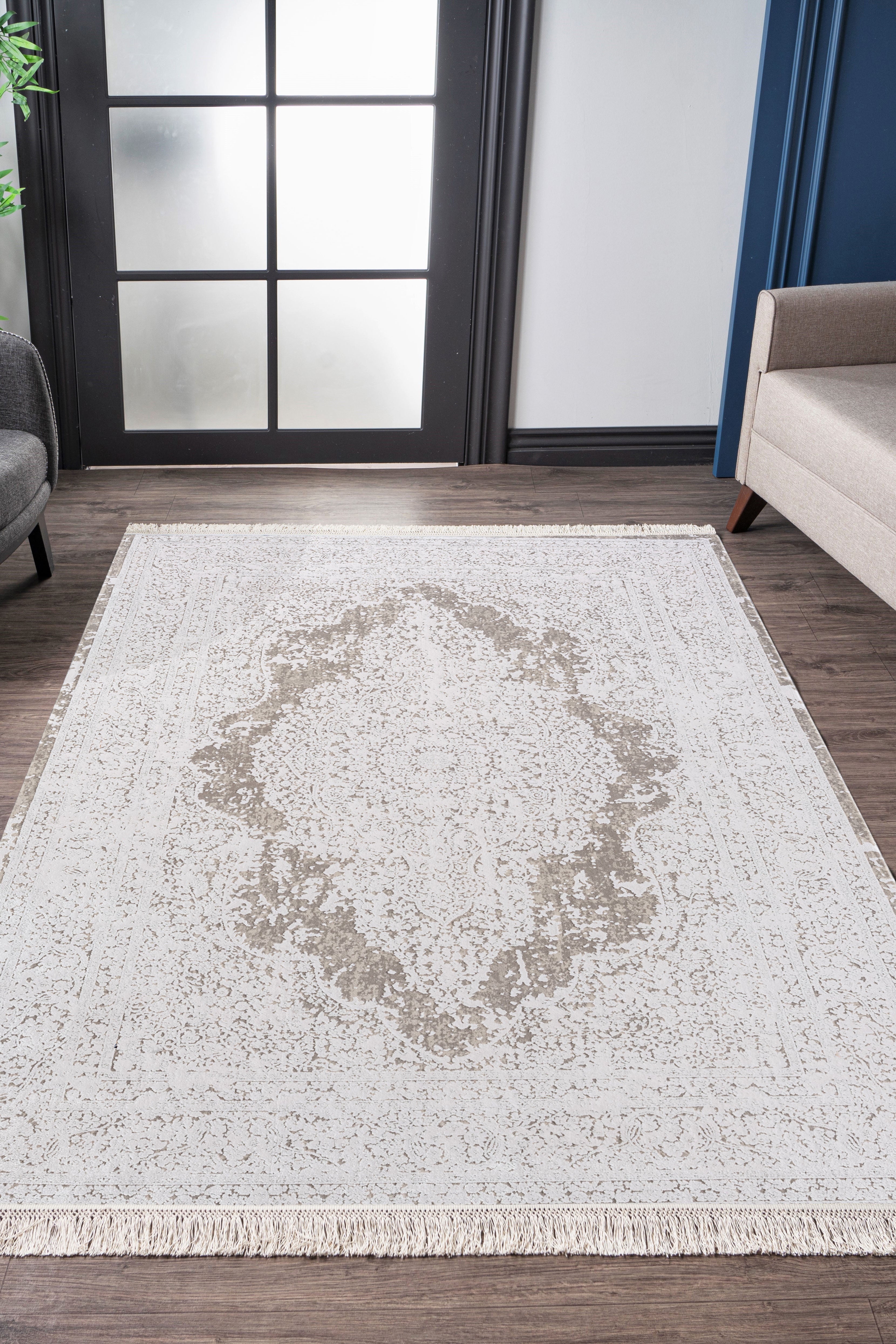 Kristal Koleksiyonu MD001 Bej Kadife dokulu Modern Desenli Halı