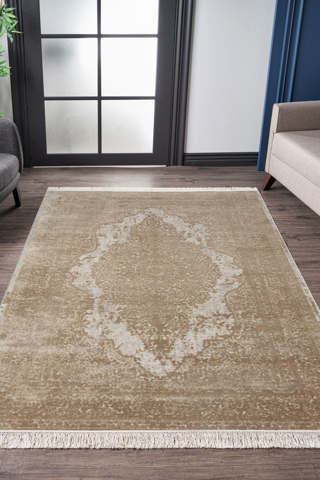 Kristal Koleksiyonu MD002 Bej İpeksi dokulu Modern Desenli Halı