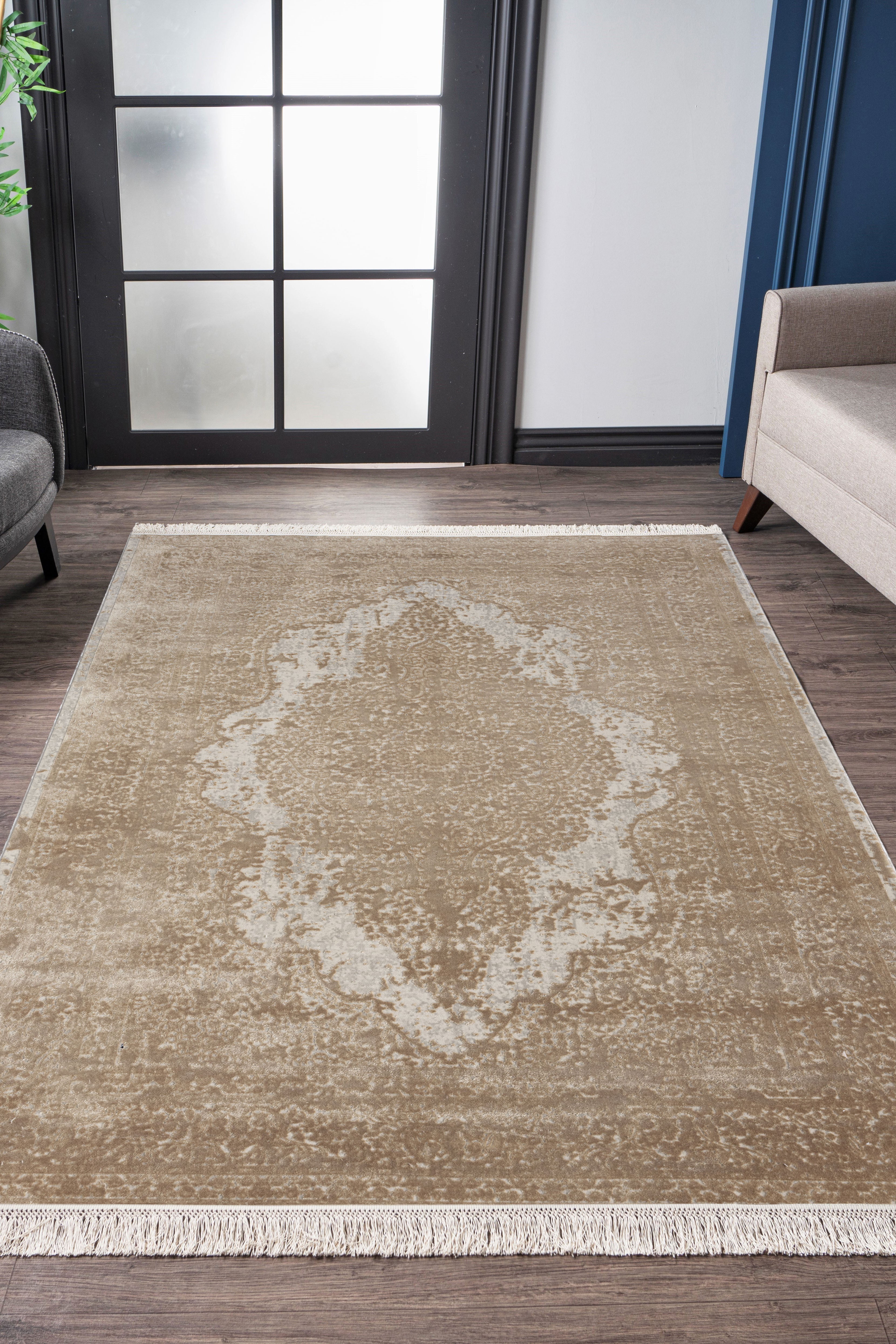Kristal Koleksiyonu MD002 Bej İpeksi dokulu Modern Desenli Halı