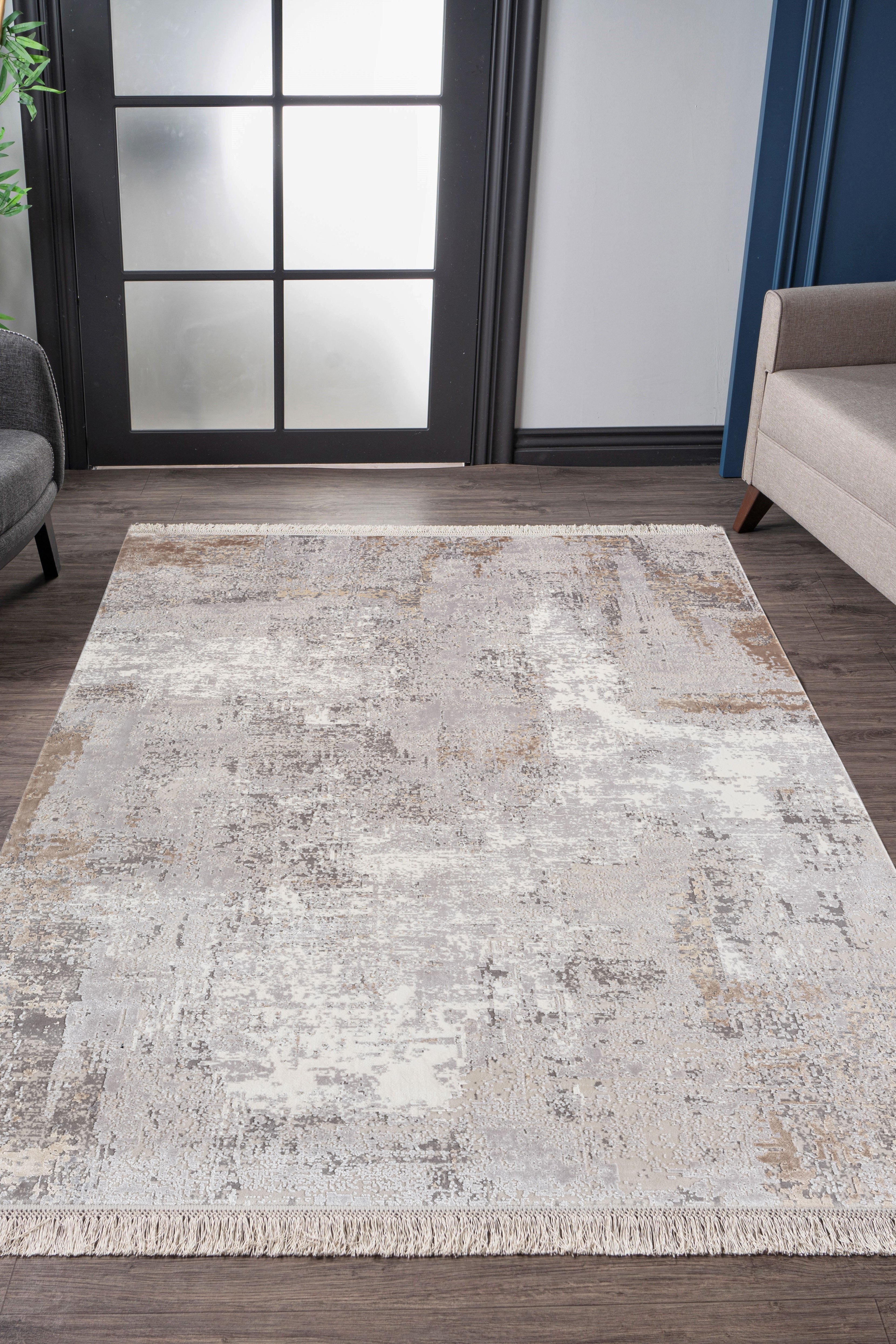 Kristal Koleksiyonu MD006 Bej Saten parlaklığında Modern Desenli Halı
