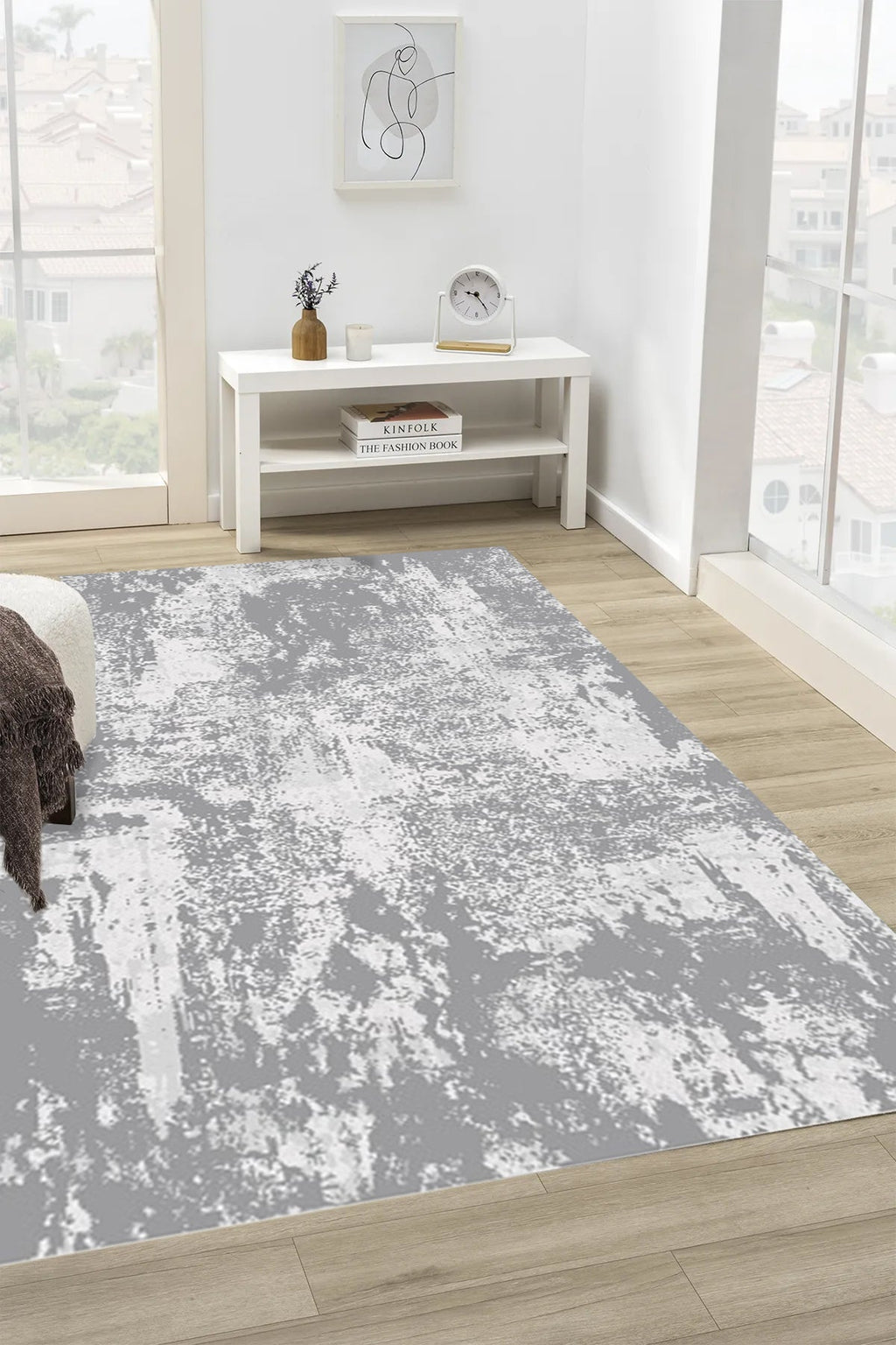 Kristal Koleksiyonu MD011 Beyaz-Antrasit Kadifemsi yüzeyli Modern Desenli Halı