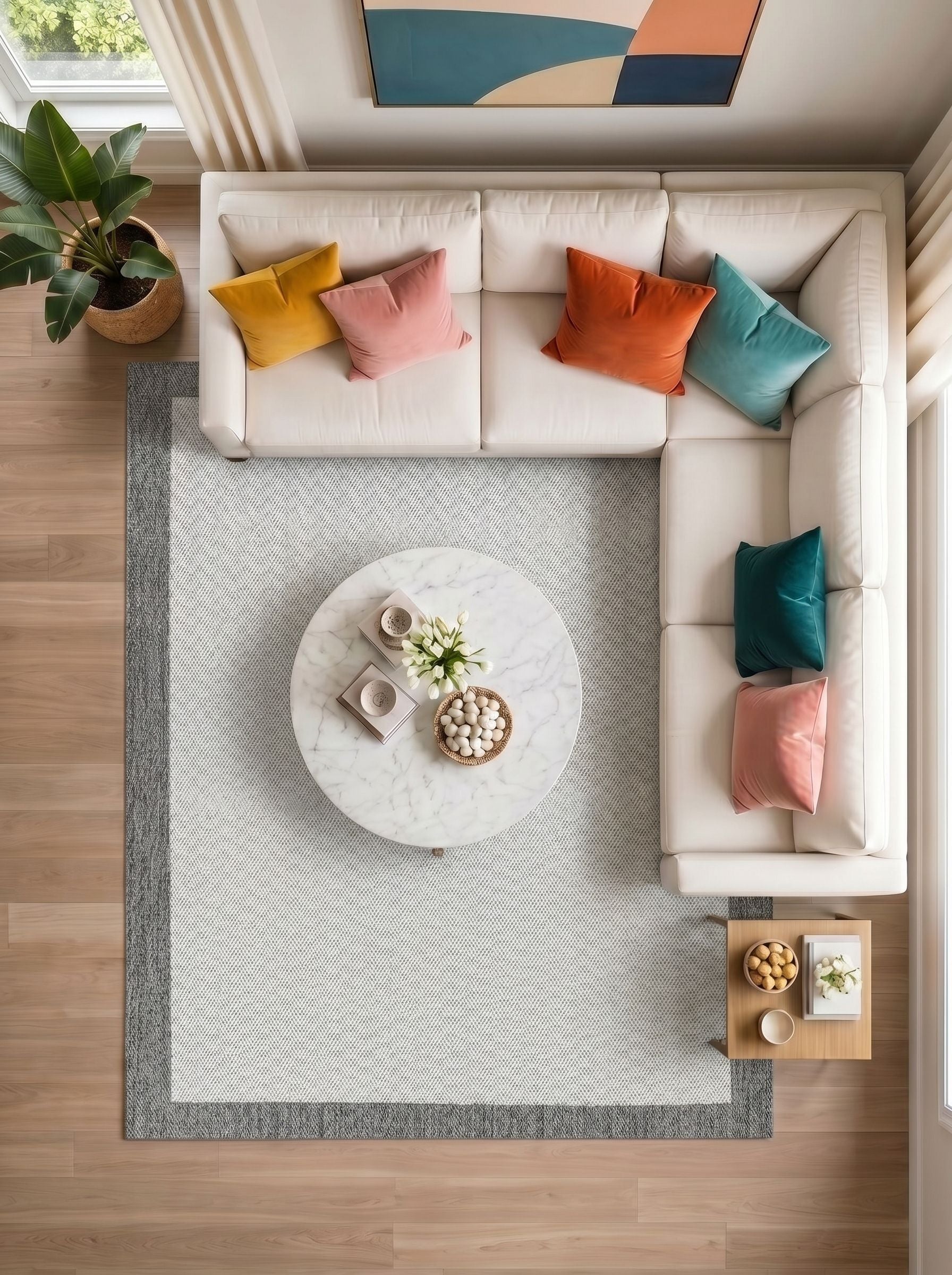 Kadife Beyaz Antrasit Kontrast Halı